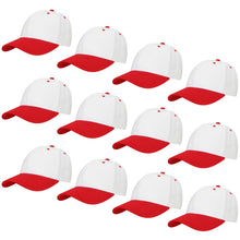 Load image into Gallery viewer, 12-Pack Baseball Dad Cap Velcro Strap Adjustable Size - White/Red