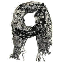 Load image into Gallery viewer, Women's Paisley Pashmina Scarf - Black Grey White