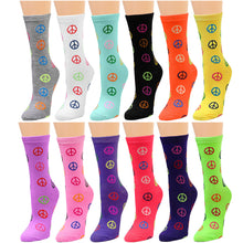 Load image into Gallery viewer, 12-Pack Women's Crew Socks - Peace Sign